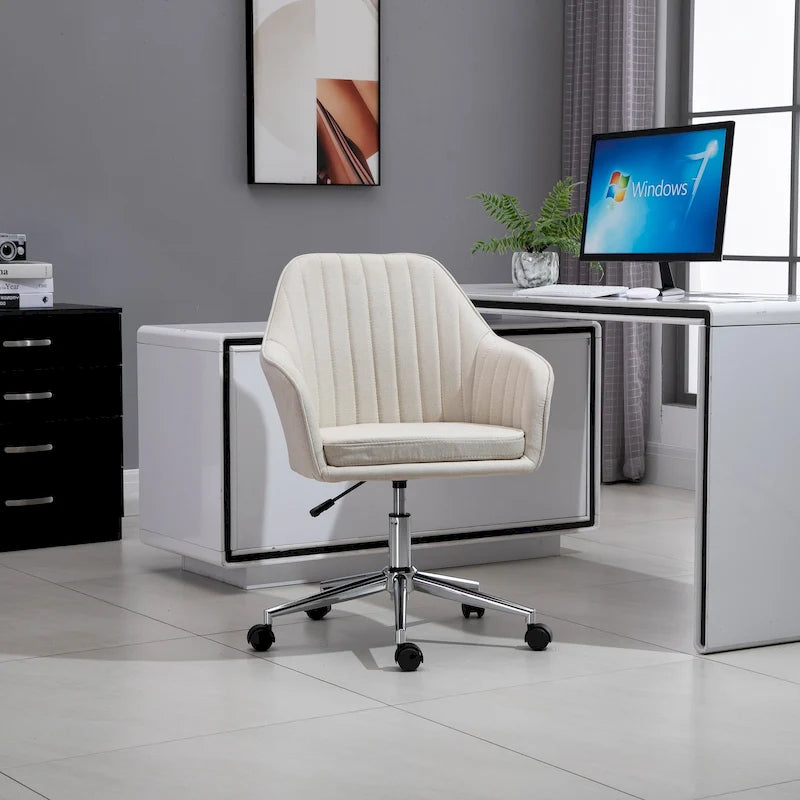 Sedia da ufficio girevole beige / grigio chiaro con schienale medio, a forma di conchiglia, seduta singola