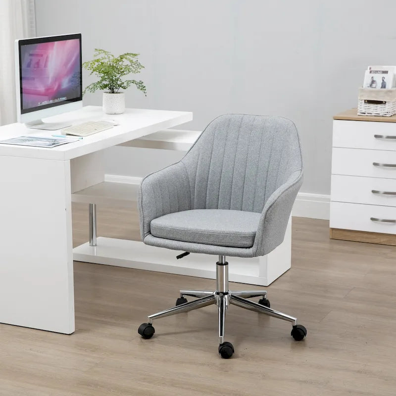 Sedia da ufficio girevole beige / grigio chiaro con schienale medio, a forma di conchiglia, seduta singola