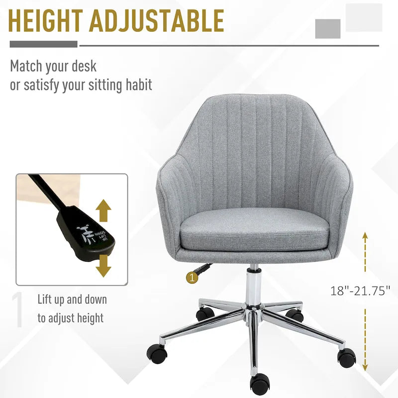 Sedia da ufficio girevole beige / grigio chiaro con schienale medio, a forma di conchiglia, seduta singola