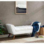 White / Light Grey Tufted Linen Bench, Mid-Century Style, 2-Person