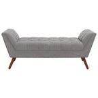 White / Light Grey Tufted Linen Bench, Mid-Century Style, 2-Person