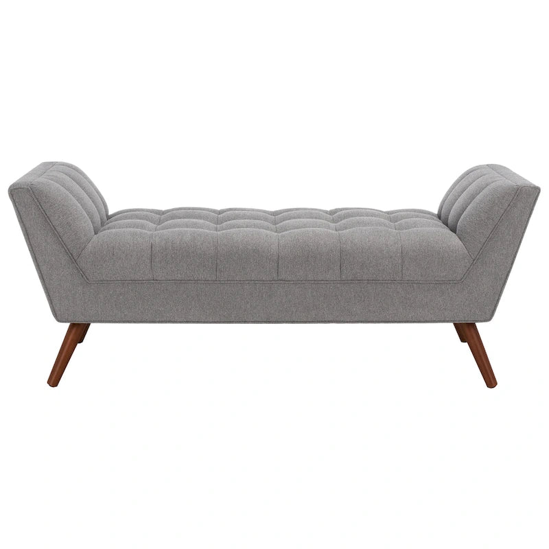 White / Light Grey Tufted Linen Bench, Mid-Century Style, 2-Person