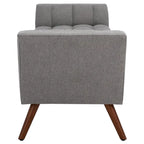 White / Light Grey Tufted Linen Bench, Mid-Century Style, 2-Person
