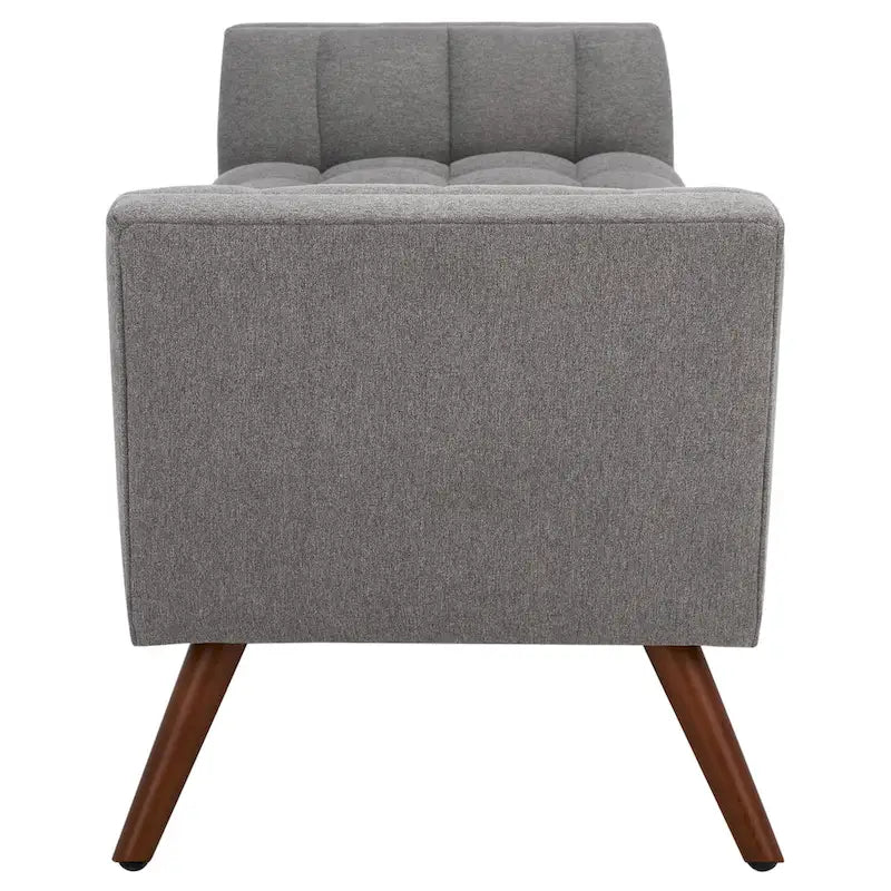 White / Light Grey Tufted Linen Bench, Mid-Century Style, 2-Person