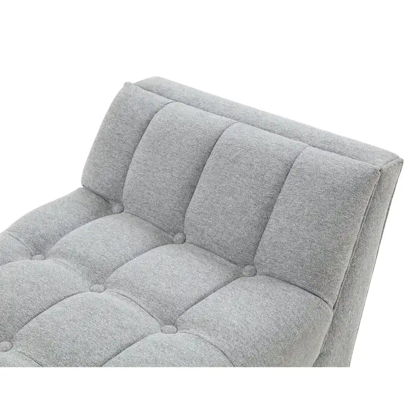 White / Light Grey Tufted Linen Bench, Mid-Century Style, 2-Person