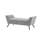 White / Light Grey Tufted Linen Bench, Mid-Century Style, 2-Person