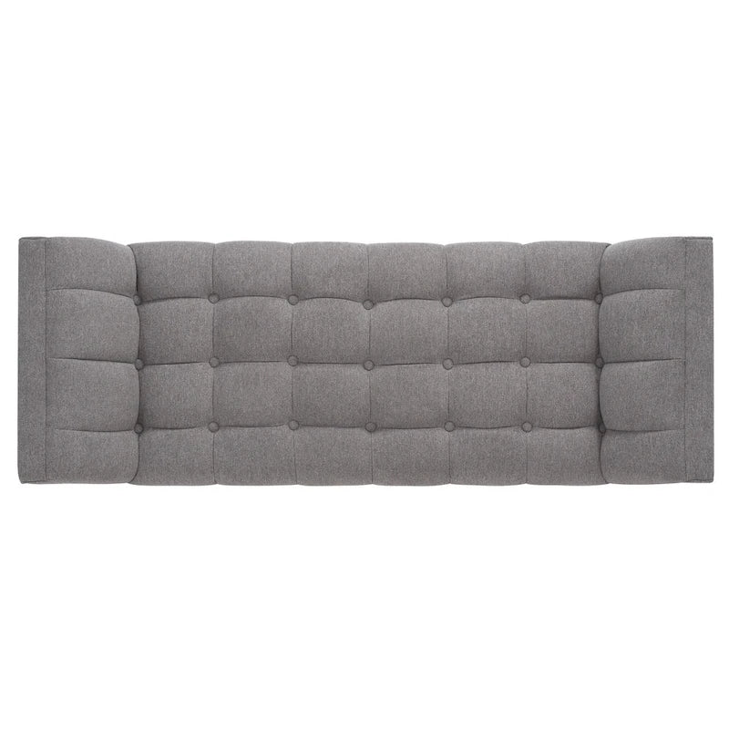 White / Light Grey Tufted Linen Bench, Mid-Century Style, 2-Person