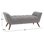 White / Light Grey Tufted Linen Bench, Mid-Century Style, 2-Person
