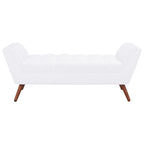White / Light Grey Tufted Linen Bench, Mid-Century Style, 2-Person