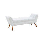 White / Light Grey Tufted Linen Bench, Mid-Century Style, 2-Person