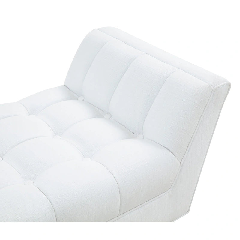 White / Light Grey Tufted Linen Bench, Mid-Century Style, 2-Person