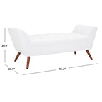 White / Light Grey Tufted Linen Bench, Mid-Century Style, 2-Person
