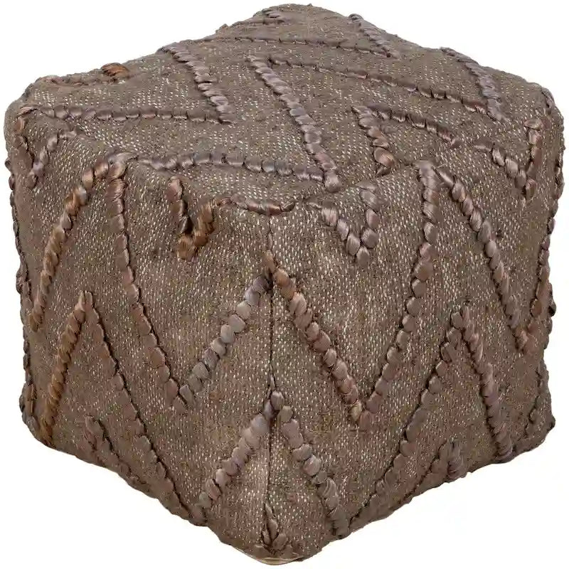 Woven Jute Square Pouf – Wheat / Camel / Dark Green, 1-Person Footrest & Extra Seat
