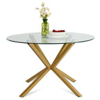 Brown Round Glass Dining Table, Mid-Century Style, Seats 2–4