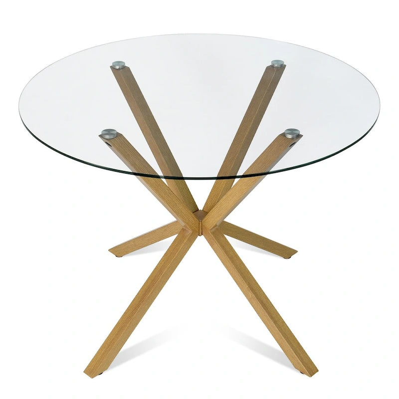 Brown Round Glass Dining Table, Mid-Century Style, Seats 2–4