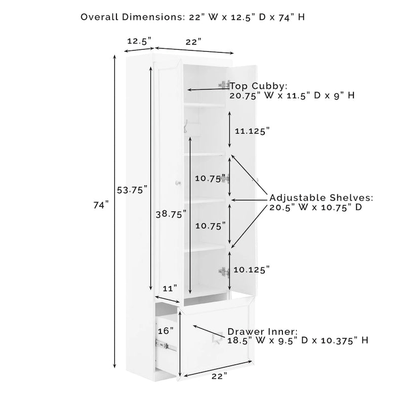 Armário despenseiro convertível cinzento, unidade individual – 12.5" x 22" x 74"