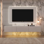 Mobile TV galleggiante a parete con luci LED, bianco e nero, adatto a TV fino a 75", montaggio con 1 persona