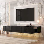 Mobile TV galleggiante a parete con luci LED, bianco e nero, adatto a TV fino a 75", montaggio con 1 persona