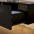 Mobile TV galleggiante a parete con luci LED, bianco e nero, adatto a TV fino a 75", montaggio con 1 persona