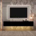 Mobile TV galleggiante a parete con luci LED, bianco e nero, adatto a TV fino a 75", montaggio con 1 persona