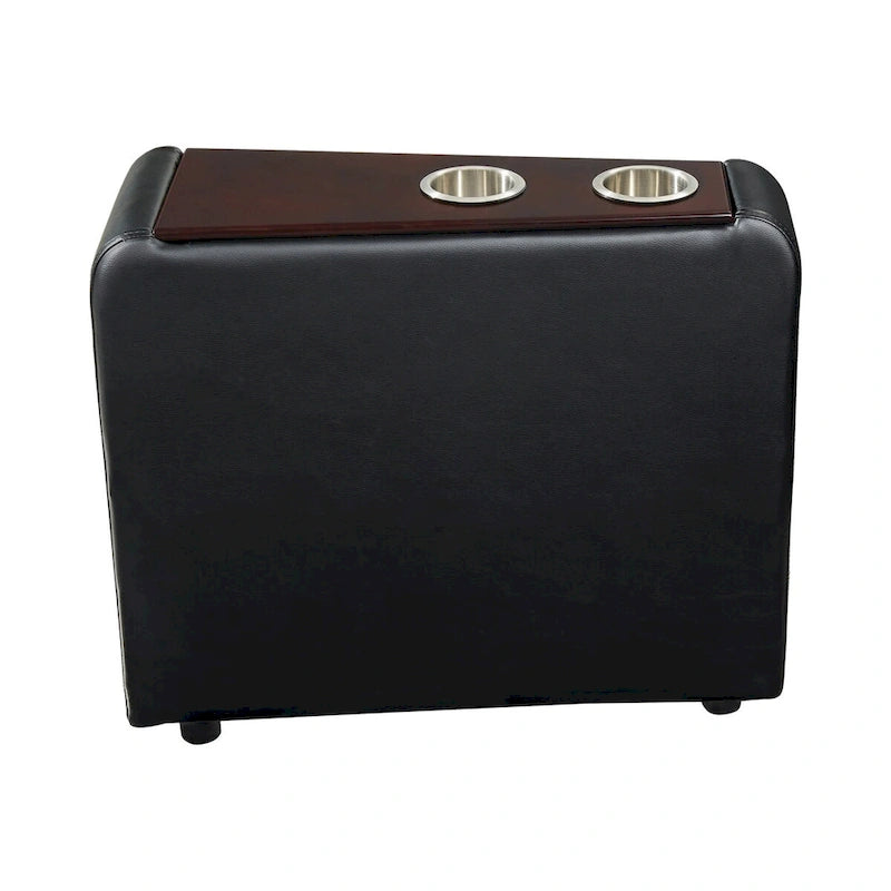 Mobile consolle per home theater in similpelle Nera e Argento con 2 portabicchieri rimovibili