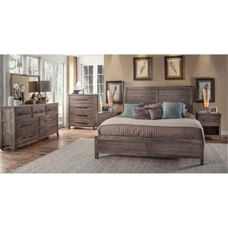 Letto a slitta grigio invecchiato e sbiancato – Queen / King