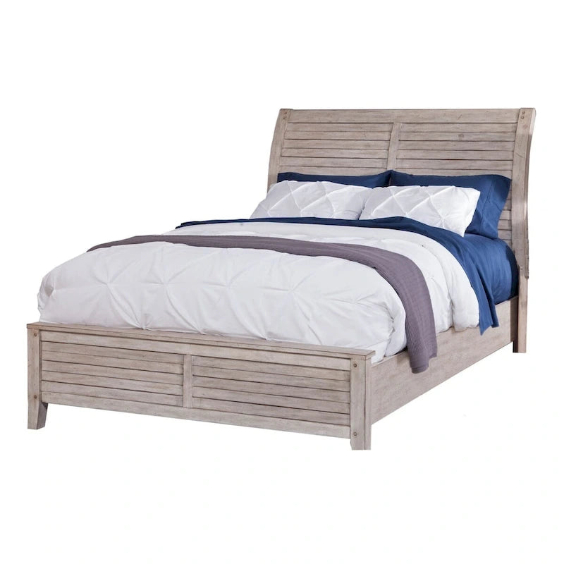 Letto a slitta grigio invecchiato e sbiancato – Queen / King