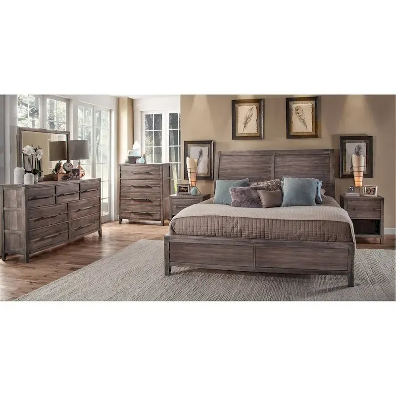 Letto a slitta grigio invecchiato e sbiancato – Queen / King