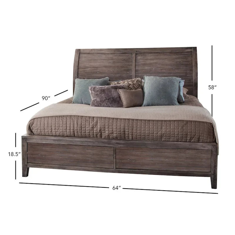 Letto a slitta grigio invecchiato e sbiancato – Queen / King