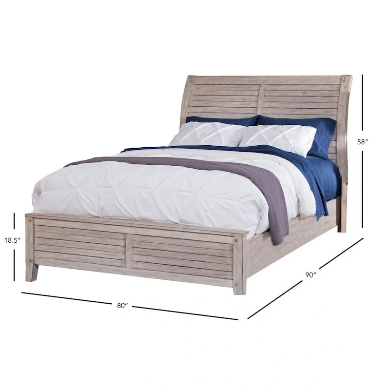 Letto a slitta grigio invecchiato e sbiancato – Queen / King