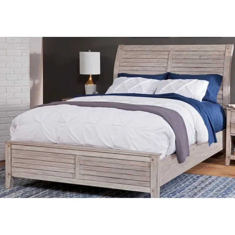 Letto a slitta grigio invecchiato e sbiancato – Queen / King