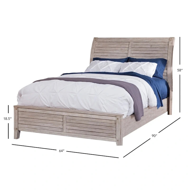 Letto a slitta grigio invecchiato e sbiancato – Queen / King