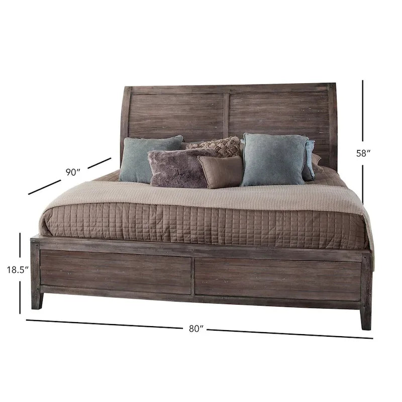Letto a slitta grigio invecchiato e sbiancato – Queen / King