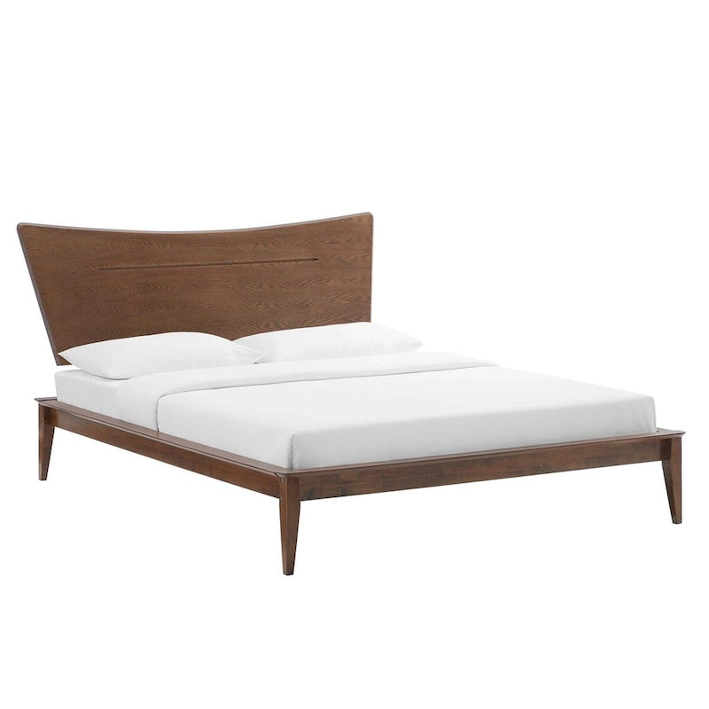 Letto a piattaforma Queen in noce per 1 persona, stile venatura del legno