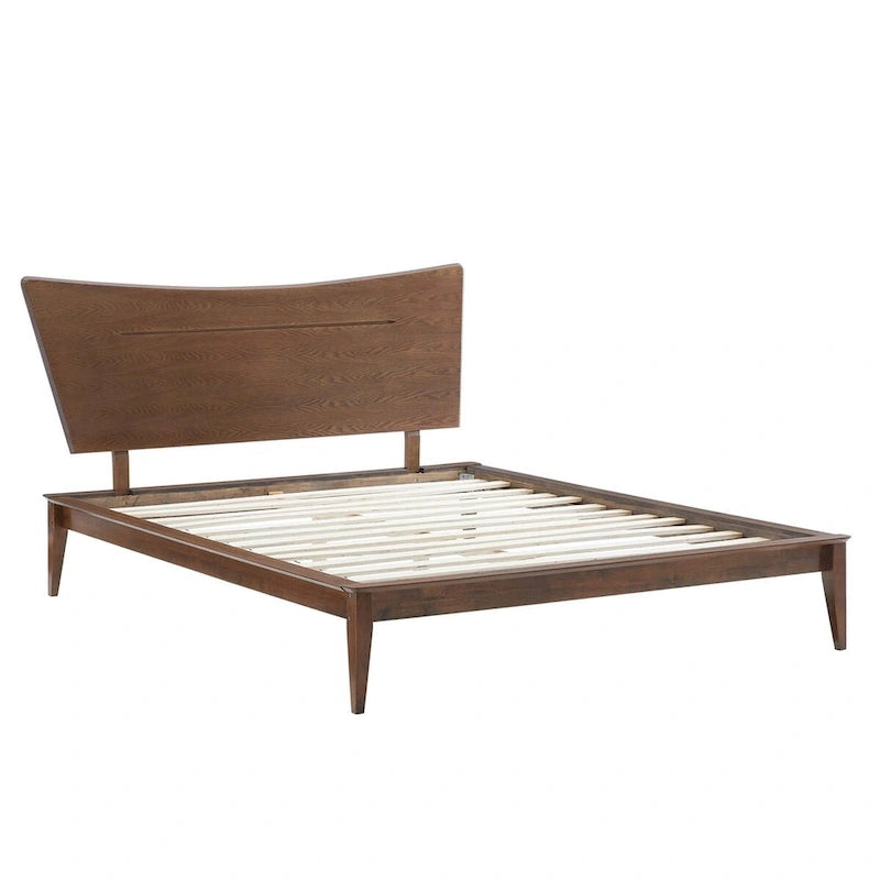 Letto a piattaforma Queen in noce per 1 persona, stile venatura del legno