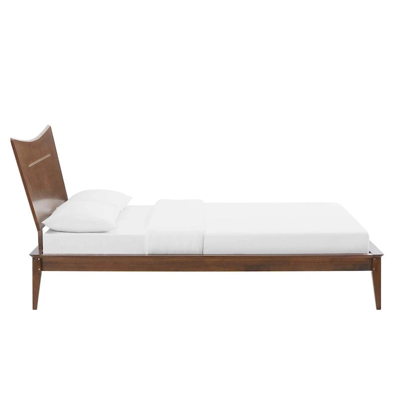 Letto a piattaforma Queen in noce per 1 persona, stile venatura del legno