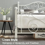 Struttura letto a piattaforma in metallo bianco vittoriano con testiera e pediera – Twin/Full/Queen
