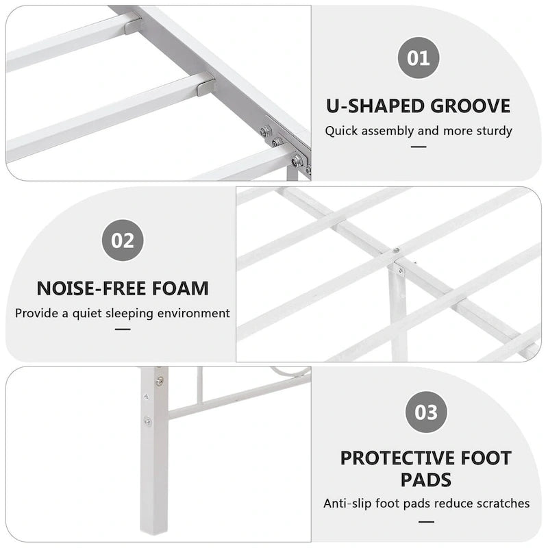 Struttura letto a piattaforma in metallo bianco vittoriano con testiera e pediera – Twin/Full/Queen