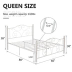 Struttura letto a piattaforma in metallo bianco vittoriano con testiera e pediera – Twin/Full/Queen