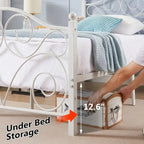 Struttura letto a piattaforma in metallo bianco vittoriano con testiera e pediera – Twin/Full/Queen