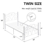 Struttura letto a piattaforma in metallo bianco vittoriano con testiera e pediera – Twin/Full/Queen