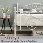 Struttura letto a piattaforma in metallo bianco vittoriano con testiera e pediera – Twin/Full/Queen