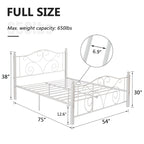 Struttura letto a piattaforma in metallo bianco vittoriano con testiera e pediera – Twin/Full/Queen