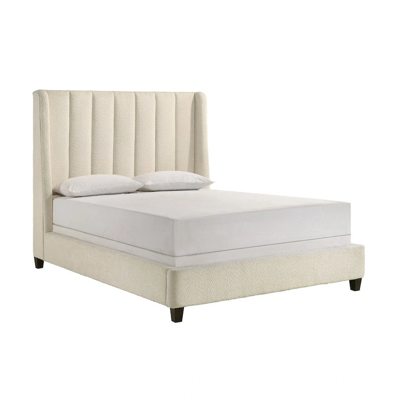 Bett in Queen Size, cremefarben, mit Flügelrücken und kanalgestepptem Bezug, Schlafplatz für 1 Person