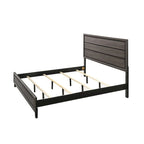 Letto king grigio e nero, testiera con pannello geometrico, gambe affusolate, per 2 persone