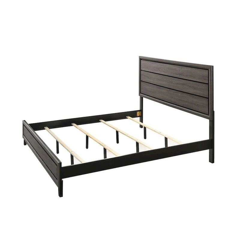 Letto king grigio e nero, testiera con pannello geometrico, gambe affusolate, per 2 persone