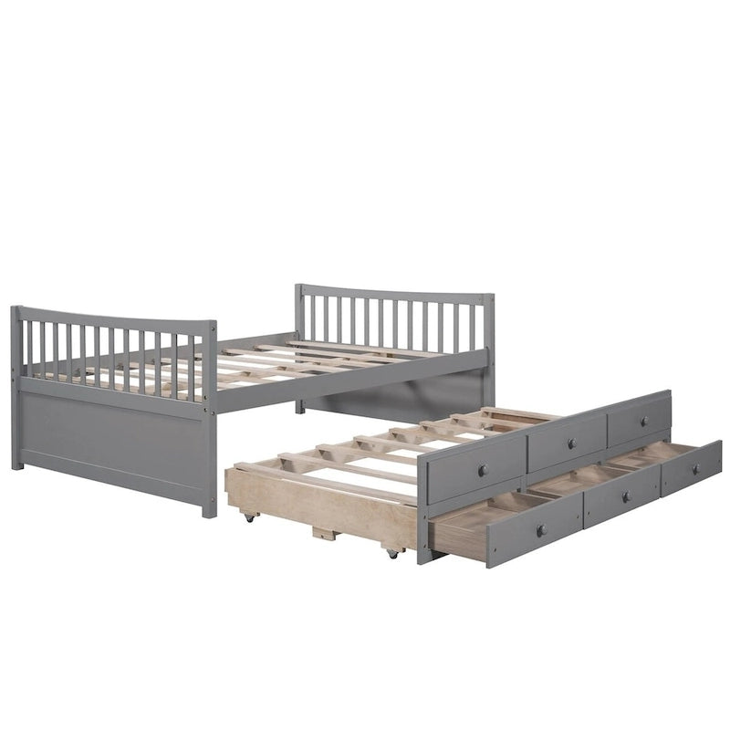 Letto da giorno grigio / bianco con letto estraibile e 3 cassetti – per 2 persone