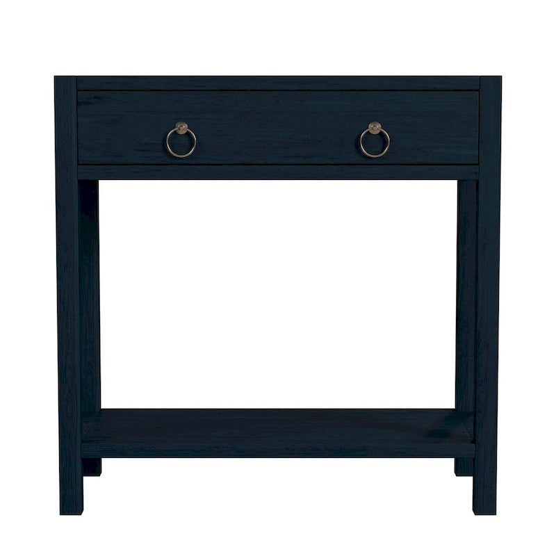 Navy/White/Natural Wood 1-Drawer Nightstand, Single