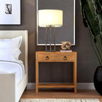 Navy/White/Natural Wood 1-Drawer Nightstand, Single