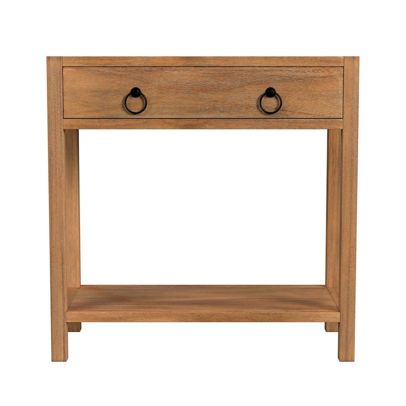Navy/White/Natural Wood 1-Drawer Nightstand, Single